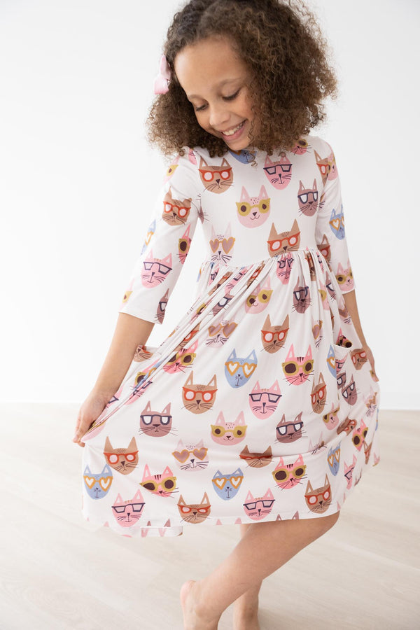 cattitude-3-4-sleeve-pocket-twirl-dress Mila & Rose - Sophia's StyleTwirl Pocket Dress 3/4-1